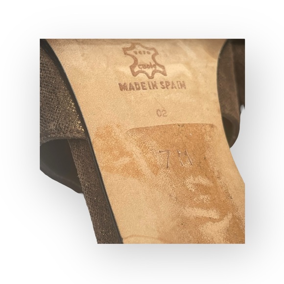 Vintage: Evan Piccone 𖣊 T Strap D’Orsay Heels 𖣊 Textured Metallic Bronze 𖣊 7M - Picture 13 of 16